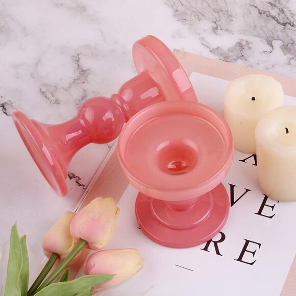 3-Piece Set of Glass Candlestick, Crystal Candlestick Holder (PINK) / BR… - Picture 4 of 7